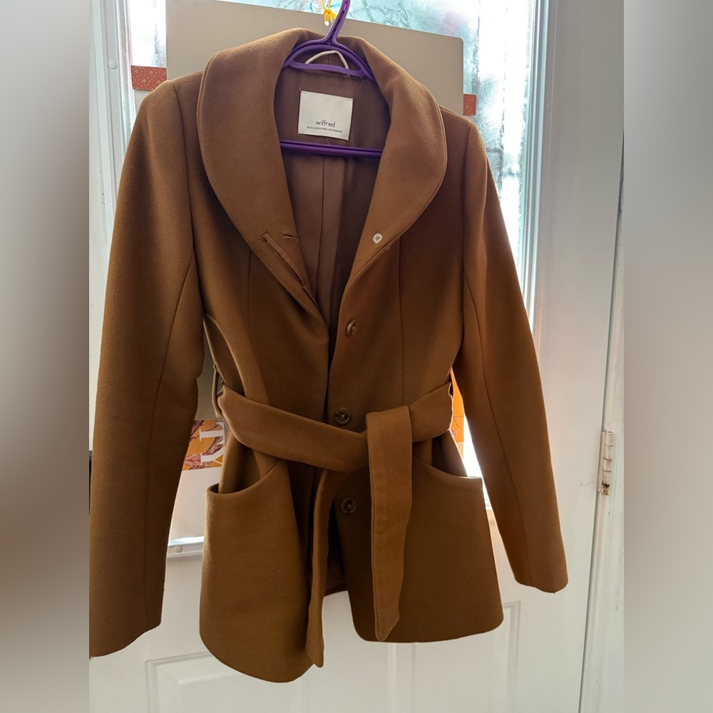 Wilfred Brown Trench Coat with Shawl Collar and Belted Closure